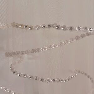 Elegant ivory bridal veil Silver crystal edging—-2 tier